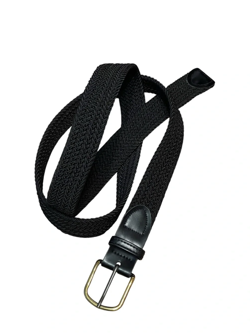 Leather Elastic Braided Woven Stretch Belt Two Tone Buckle Black Size XL 42-44
